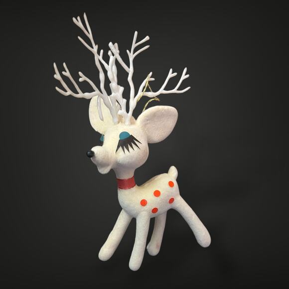Vintage Mid Century Modern Flocked Plastic Reindeer Figurine- Japan Made - Picture 1 of 7